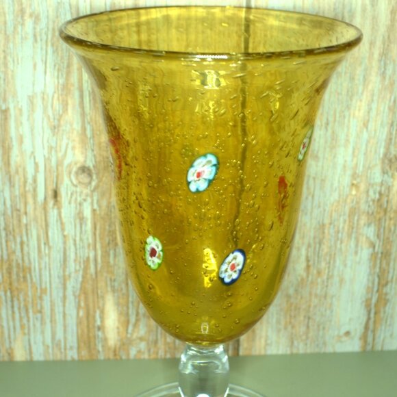 Amber Colored Millefiori Glass Vase Home Accents Decor Flower Arrangements - Picture 2 of 8